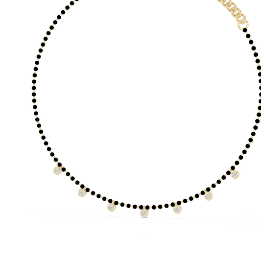 14K gold tennis necklace featuring a continuous row of round brilliant diamonds in a classic and timeless luxury design.