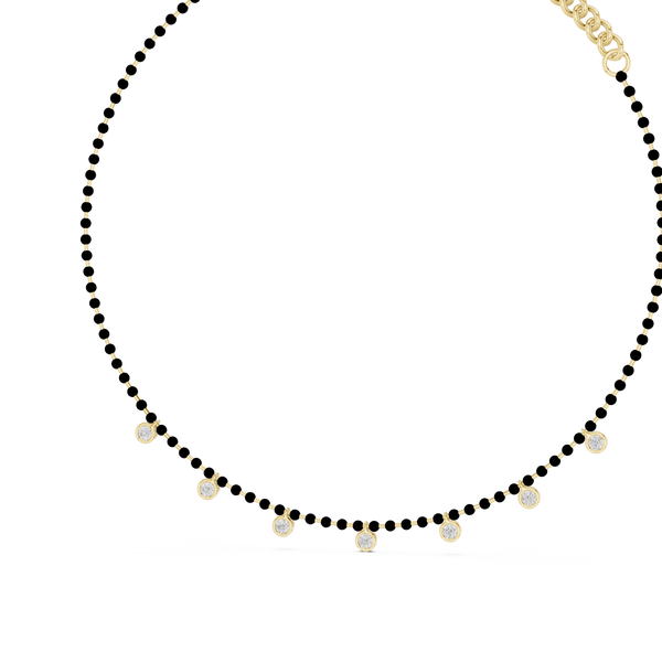14K gold tennis necklace featuring a continuous row of round brilliant diamonds in a classic and timeless luxury design.