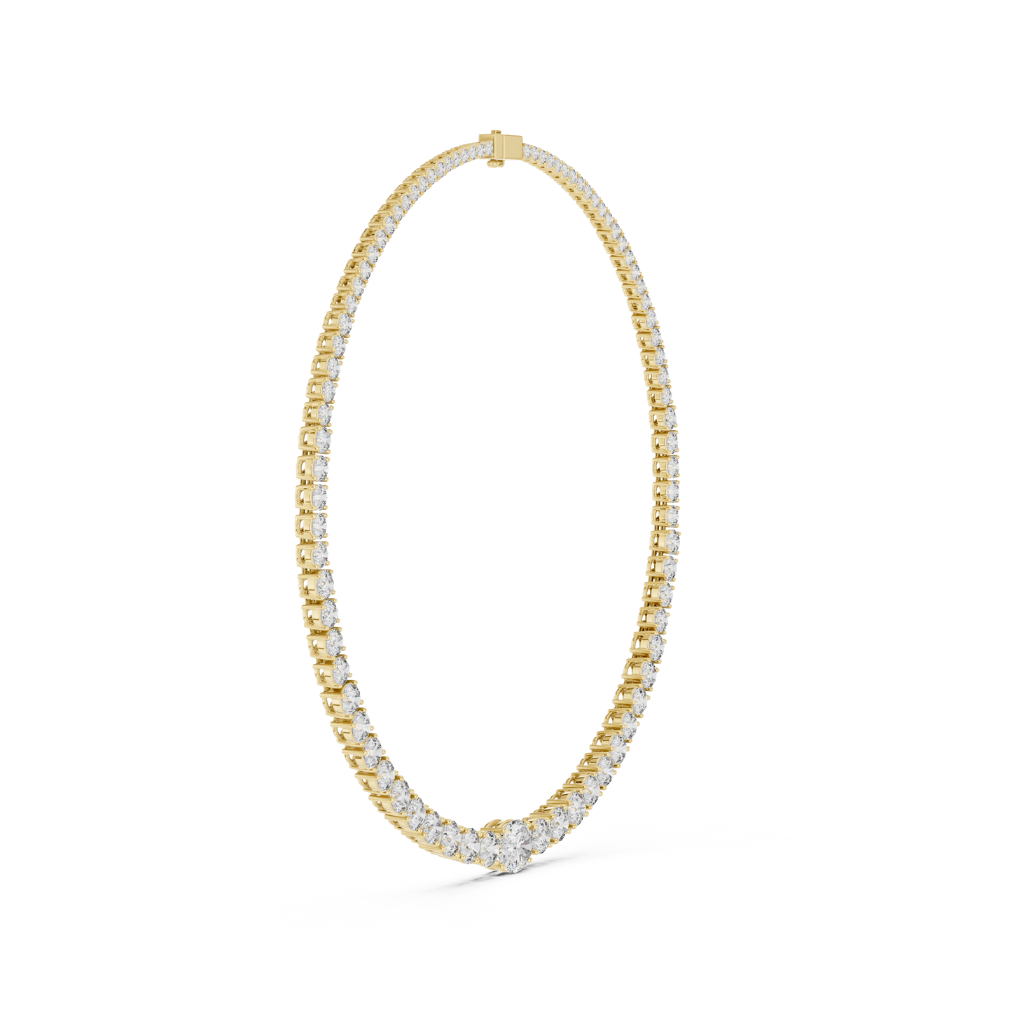 14K gold tennis necklace featuring a continuous row of round brilliant diamonds in a classic luxury jewelry design.