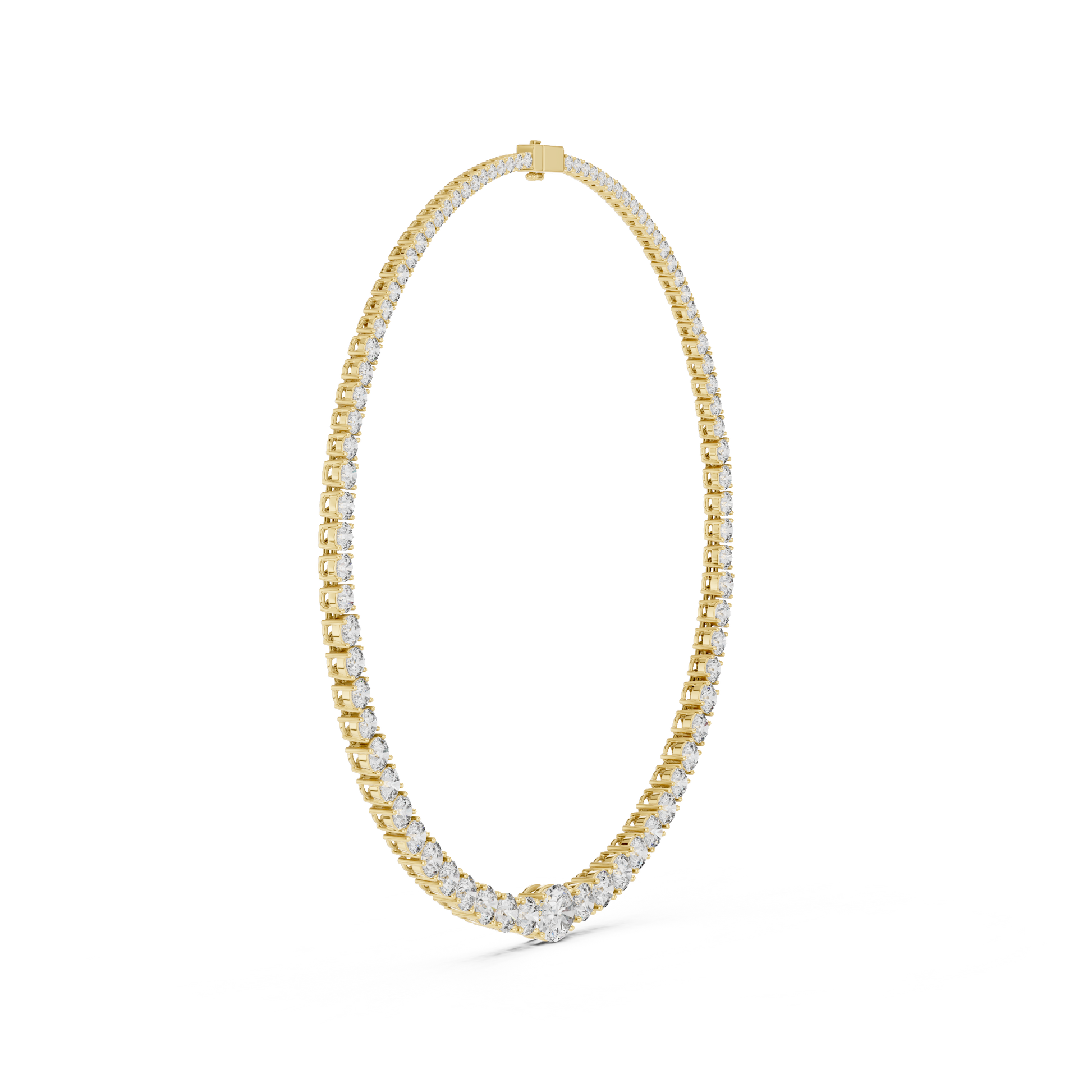 14K gold tennis necklace featuring a continuous row of round brilliant diamonds in a classic luxury jewelry design.