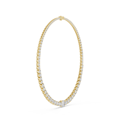 14K gold tennis necklace featuring a continuous row of round brilliant diamonds in a classic luxury jewelry design.