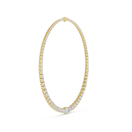 14K gold tennis necklace featuring a continuous row of round brilliant diamonds in a classic luxury jewelry design.