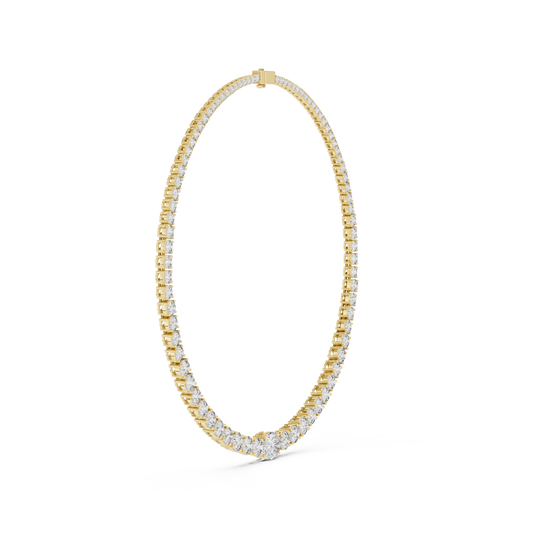 14K gold tennis necklace featuring a continuous row of round brilliant diamonds in a classic luxury jewelry design.