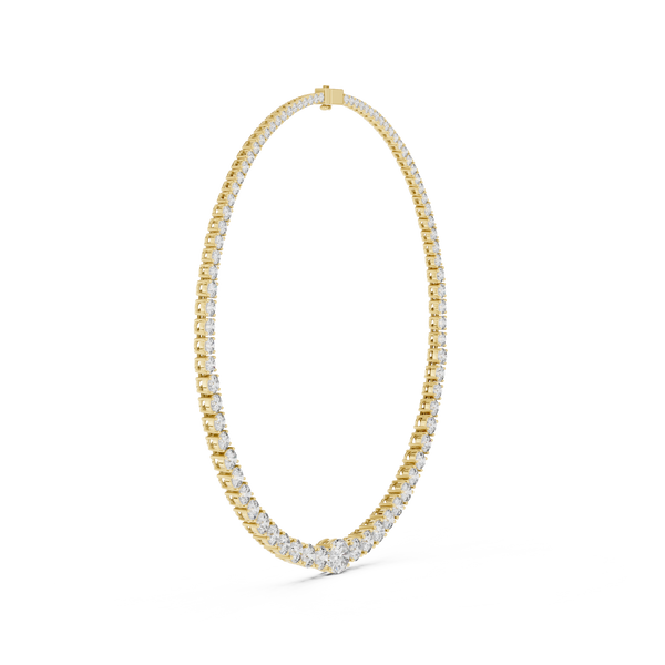 14K gold tennis necklace featuring a continuous row of round brilliant diamonds in a classic luxury jewelry design.
