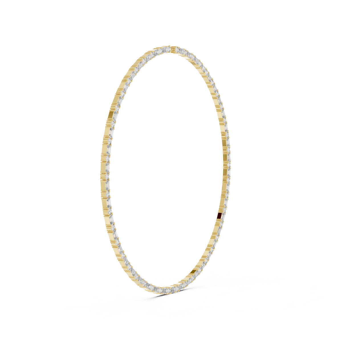14K gold tennis necklace featuring alternating emerald-cut and round brilliant diamonds in a sleek luxury jewelry design.