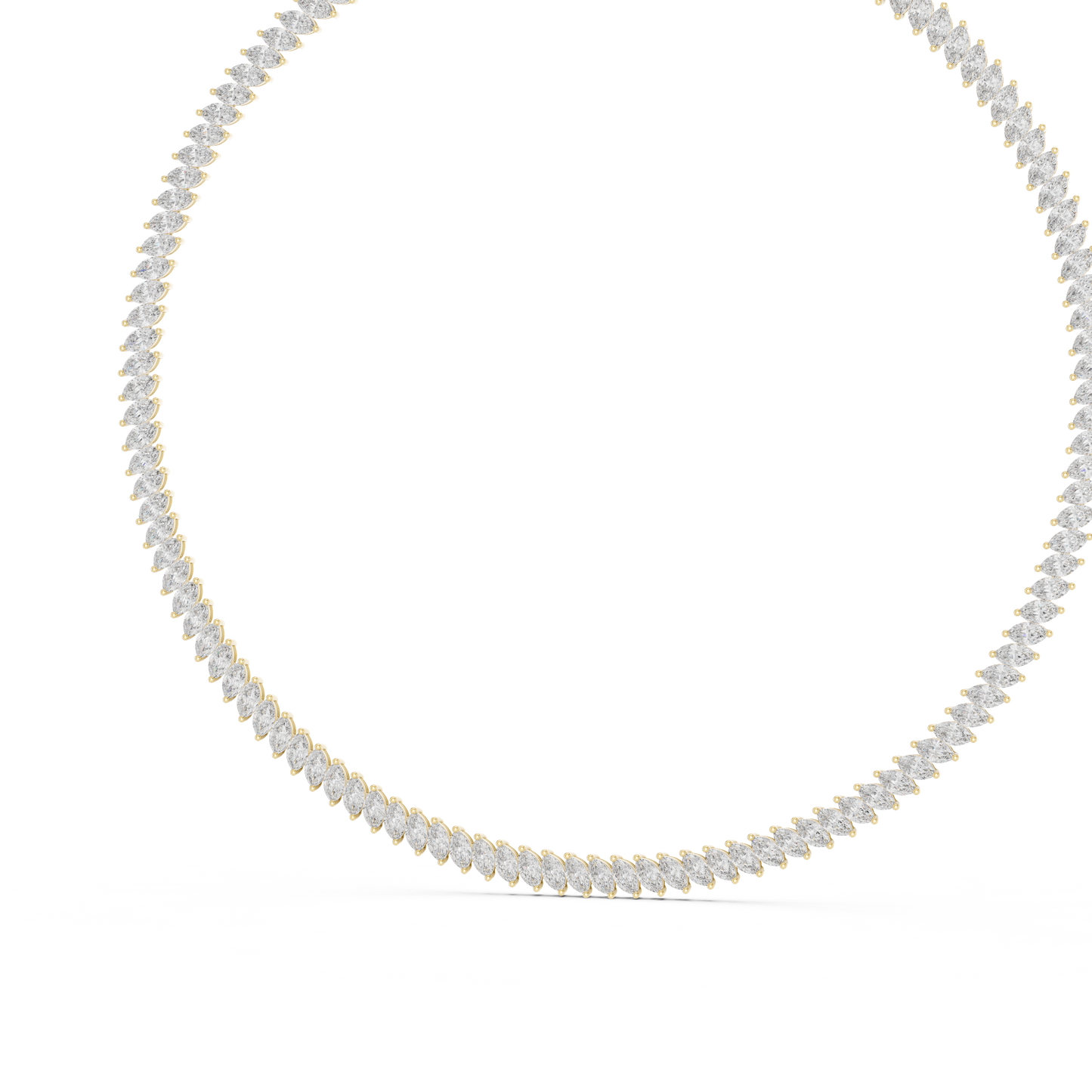 14K gold tennis necklace featuring a continuous row of emerald-cut diamonds in a timeless luxury design.