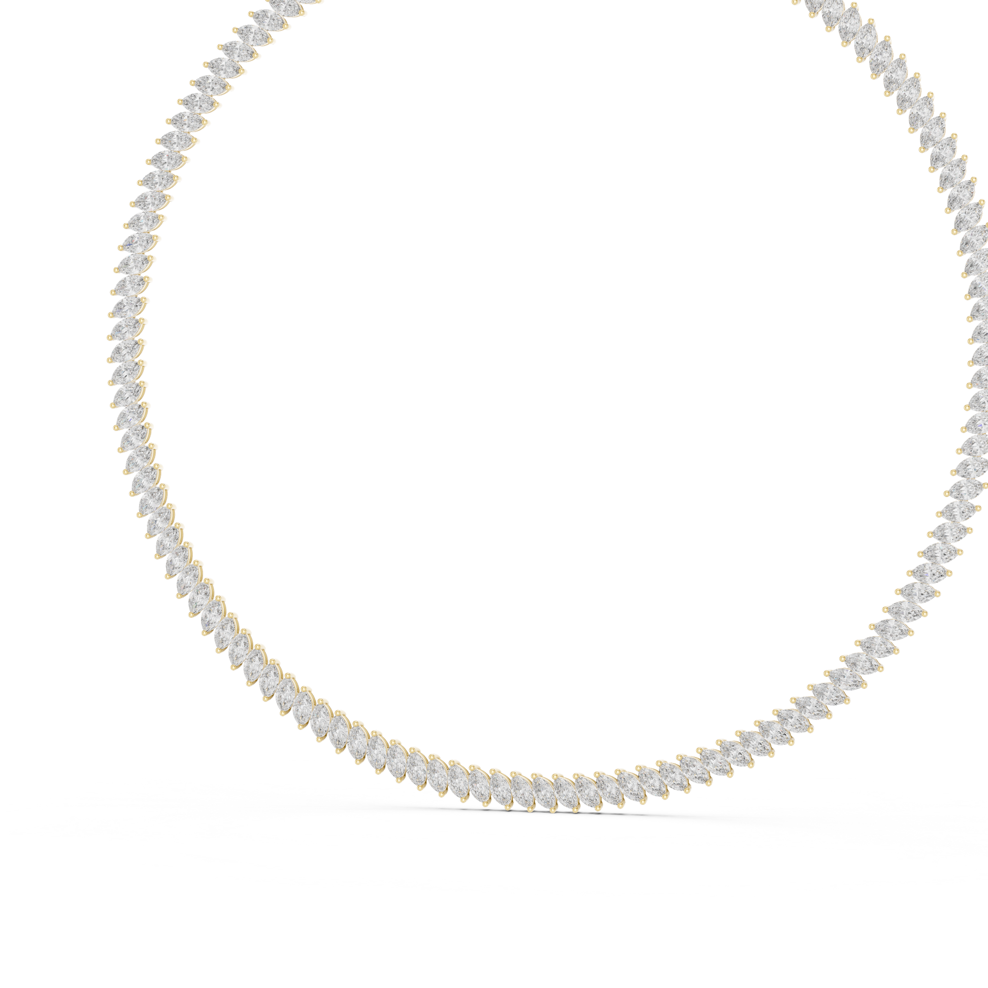 14K gold tennis necklace featuring a continuous row of emerald-cut diamonds in a timeless luxury design.