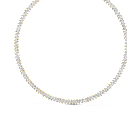 14K gold tennis necklace featuring a continuous row of emerald-cut diamonds in a timeless luxury design.