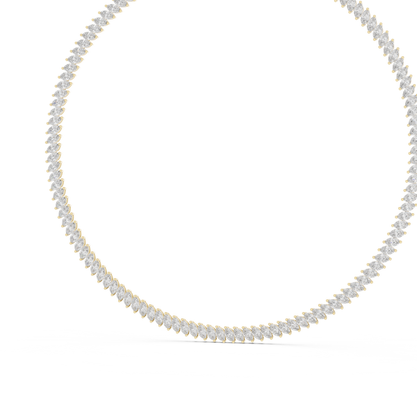 14K gold tennis necklace featuring a continuous row of emerald-cut diamonds in a timeless luxury design.