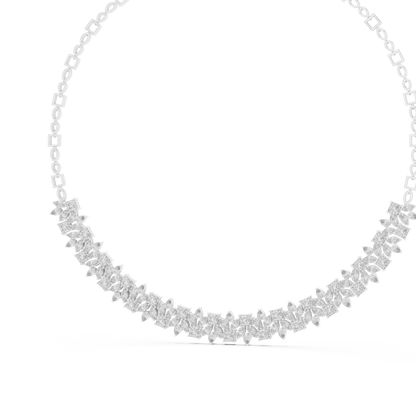 Rose gold diamond necklace featuring marquise and princess-cut stones in an elegant floral-inspired design.