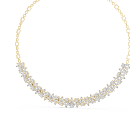 Rose gold diamond necklace featuring marquise and princess-cut stones in an elegant floral-inspired design.