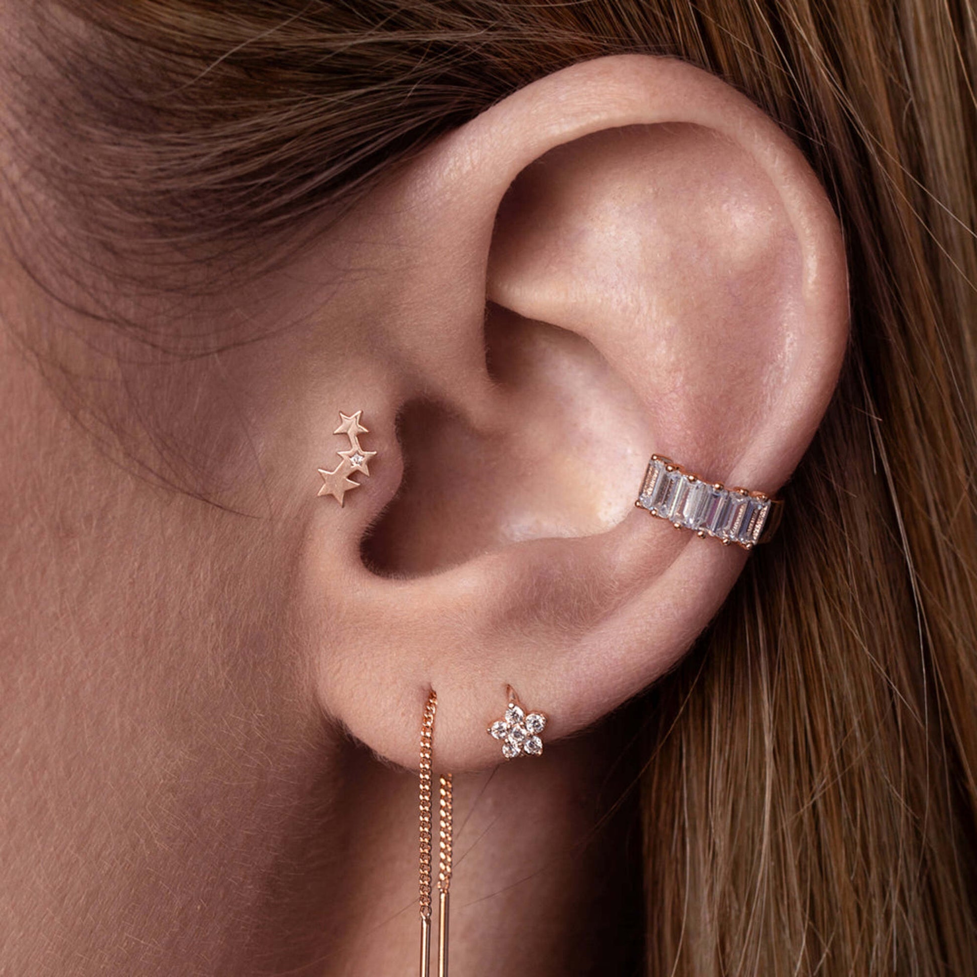 14k Gold Helix Ear Cuff Baguette Diamond  Ear Cuff, Wrap Earring. Cushionblue