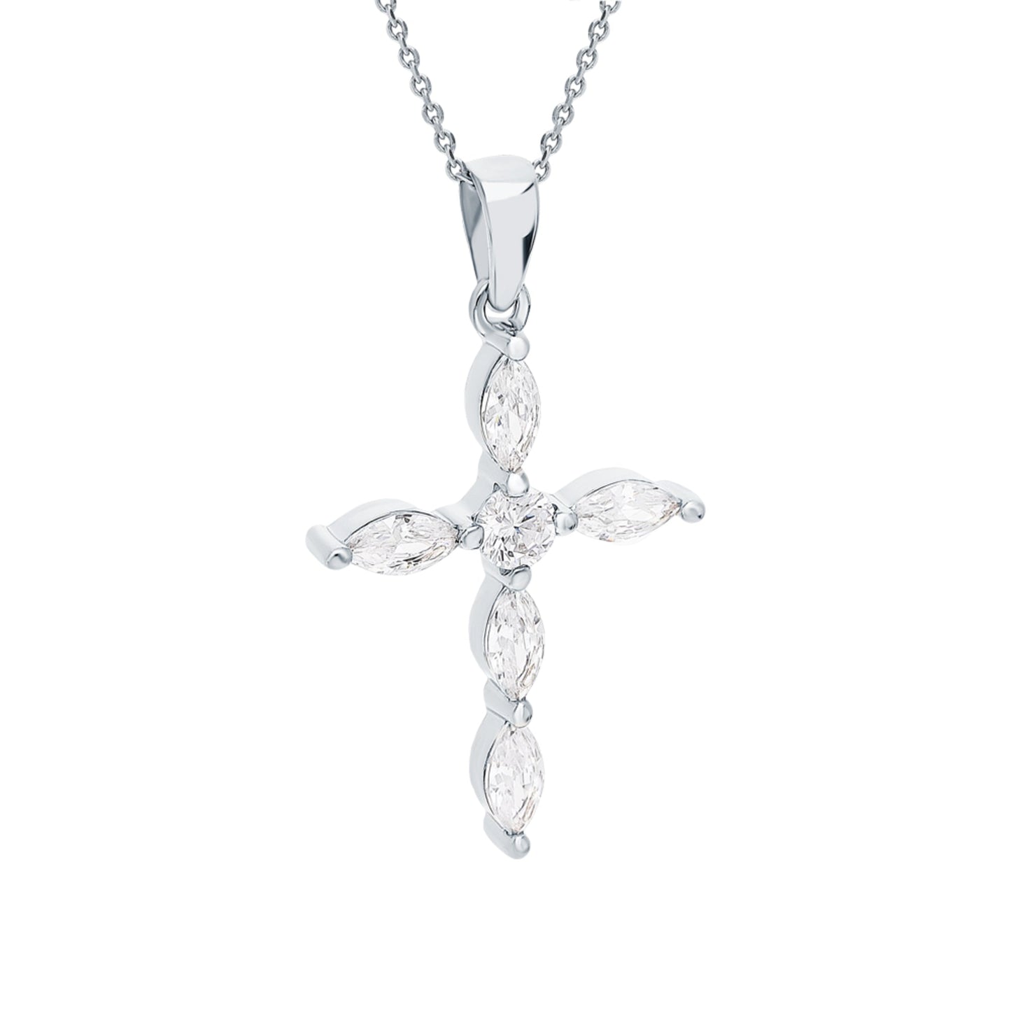 14K Gold Cross Necklace, Marquise Diamond Pendant Cushionblue