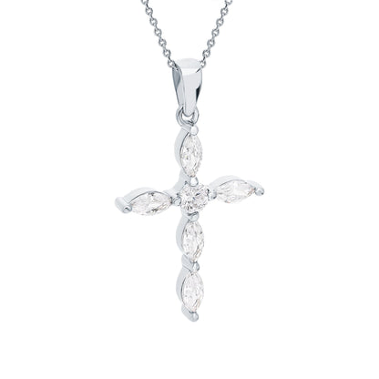 14K Gold Cross Necklace, Marquise Diamond Pendant Cushionblue