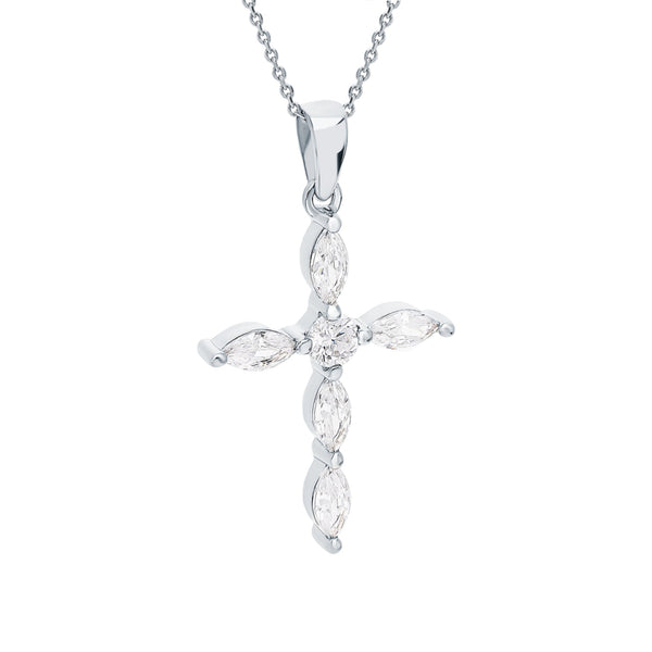 14K Gold Cross Necklace, Marquise Diamond Pendant Cushionblue