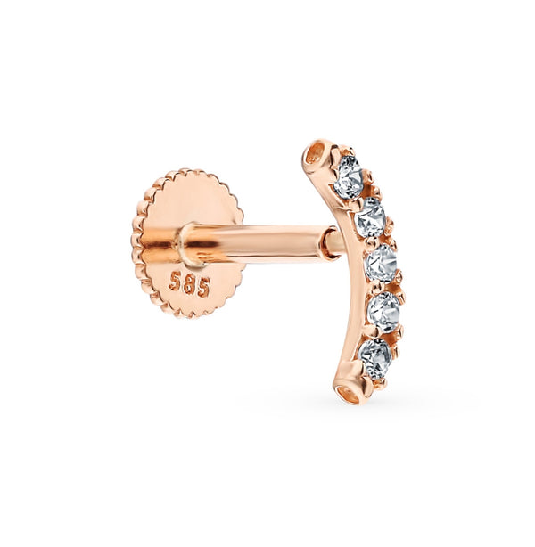 16g 14k Solid Gold Climber Helix Earring, Curved Stud Earring, Cartilage Stud. Cushionblue