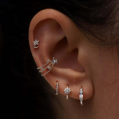 Crescent Moon Star Diamond Helix Piercing Cushionblue