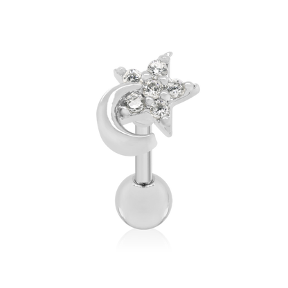 Crescent Moon Star Diamond Helix Piercing Cushionblue