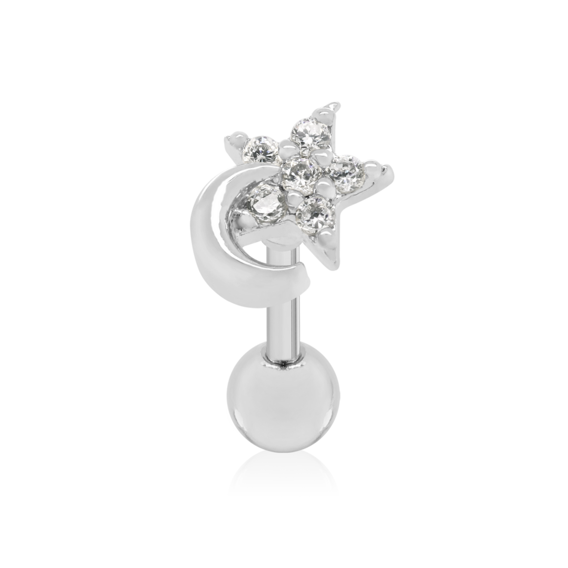 Crescent Moon Star Diamond (0.09ct) Helix Piercing, Moon Star Eclipse Piercing. Cushionblue