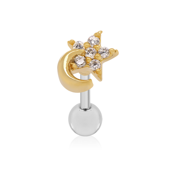 Crescent Moon Star Diamond Helix Piercing Cushionblue