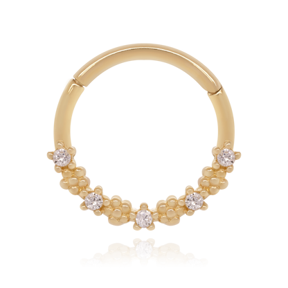 14K Solid Gold Lush Hoop Earring, Diamond (0.08ct) Septum Earring. Cushionblue