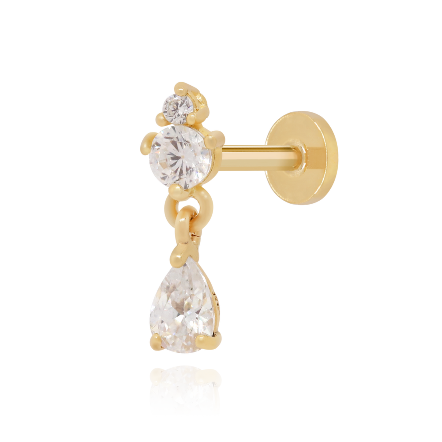 14K Solid Gold Drop Pear Diamond Piercing Cushionblue