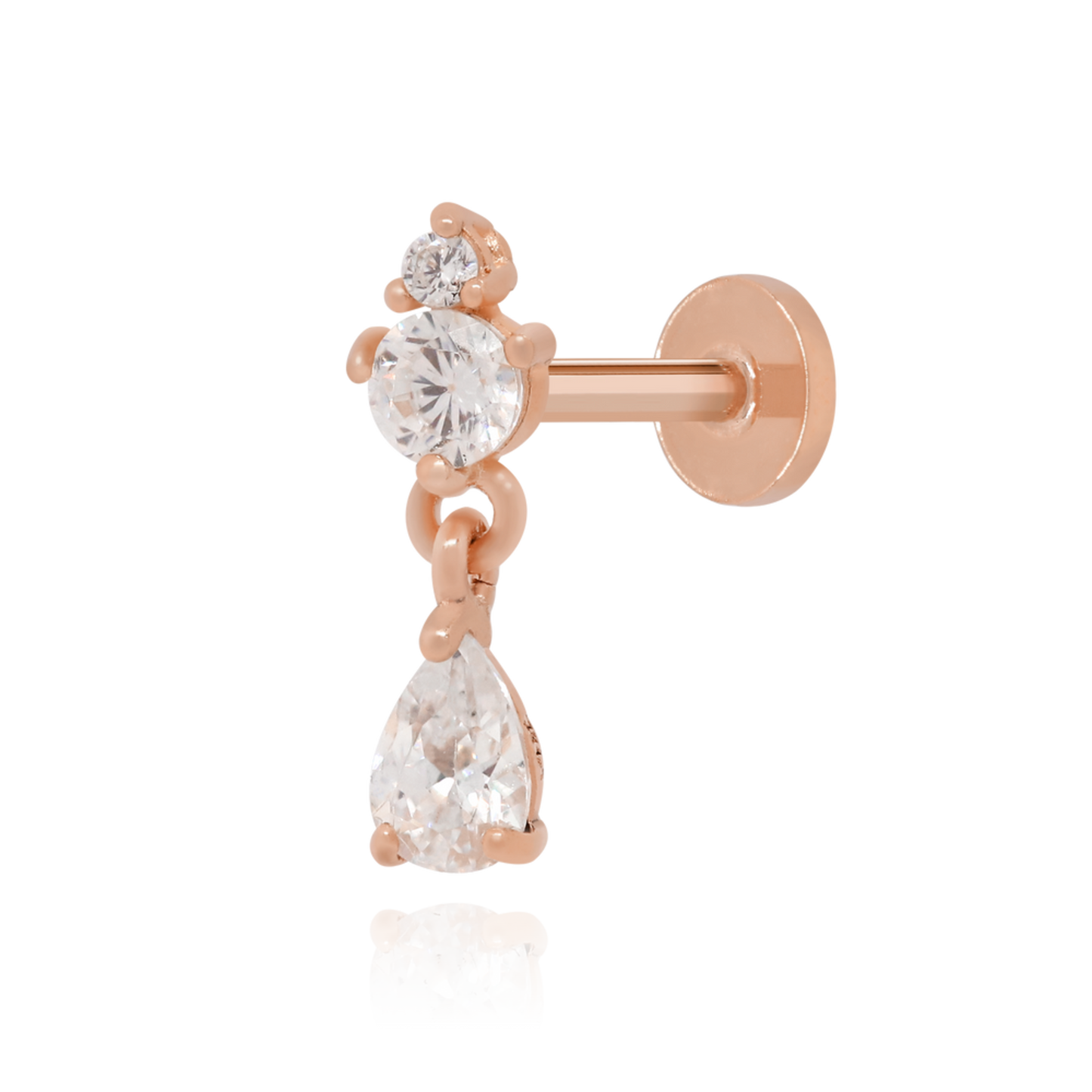 14K Solid Gold Drop Pear Diamond Piercing (0.30ct) Minimalist Earring. Cushionblue