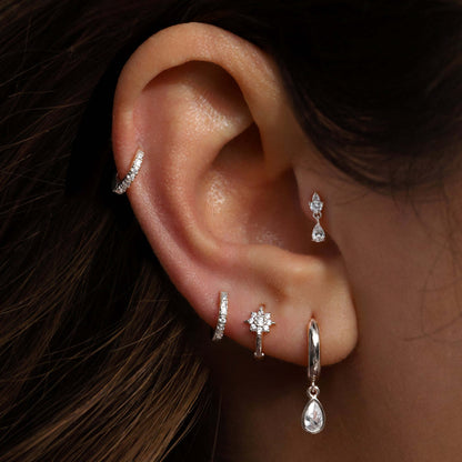 14K Solid Gold Drop Pear Diamond Piercing Cushionblue