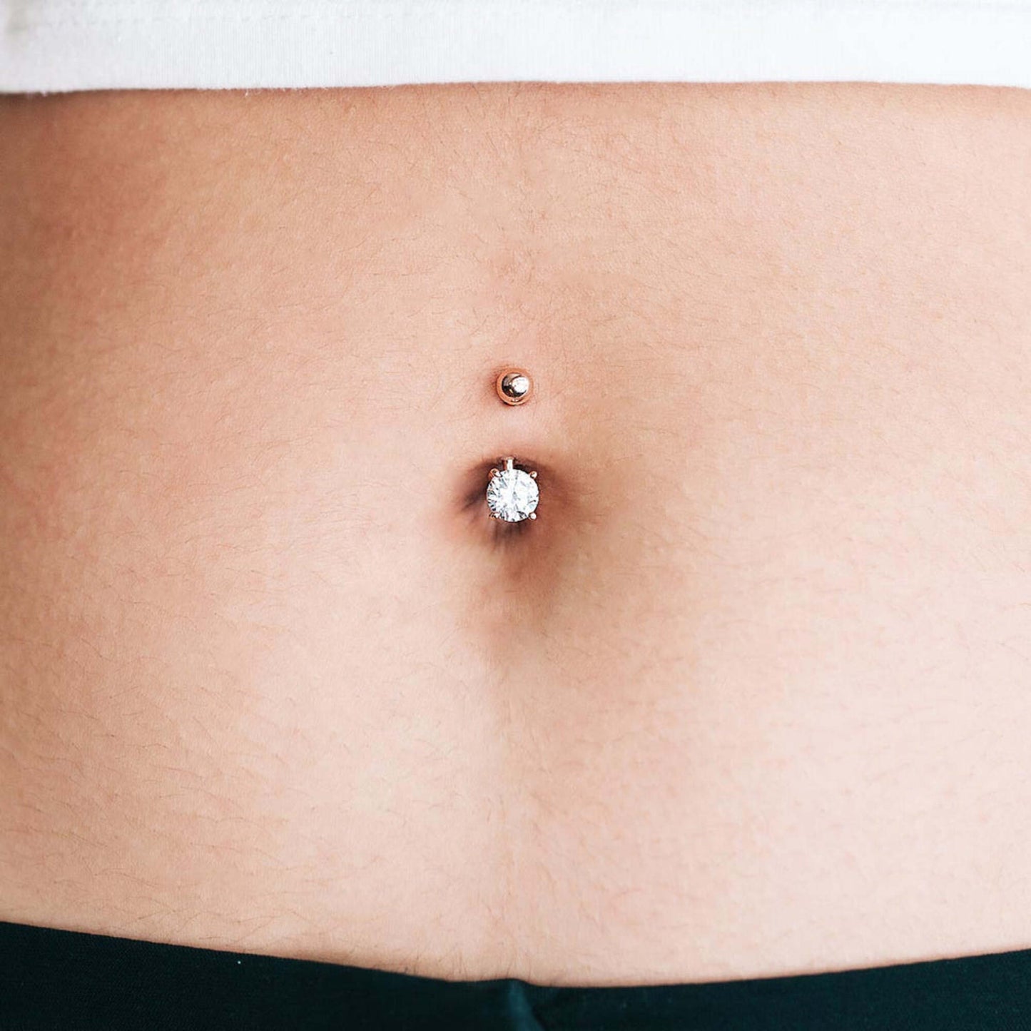 14k Solid Gold Round Diamond (1.28ct) Belly Piercing, Curved Barbells. Cushionblue