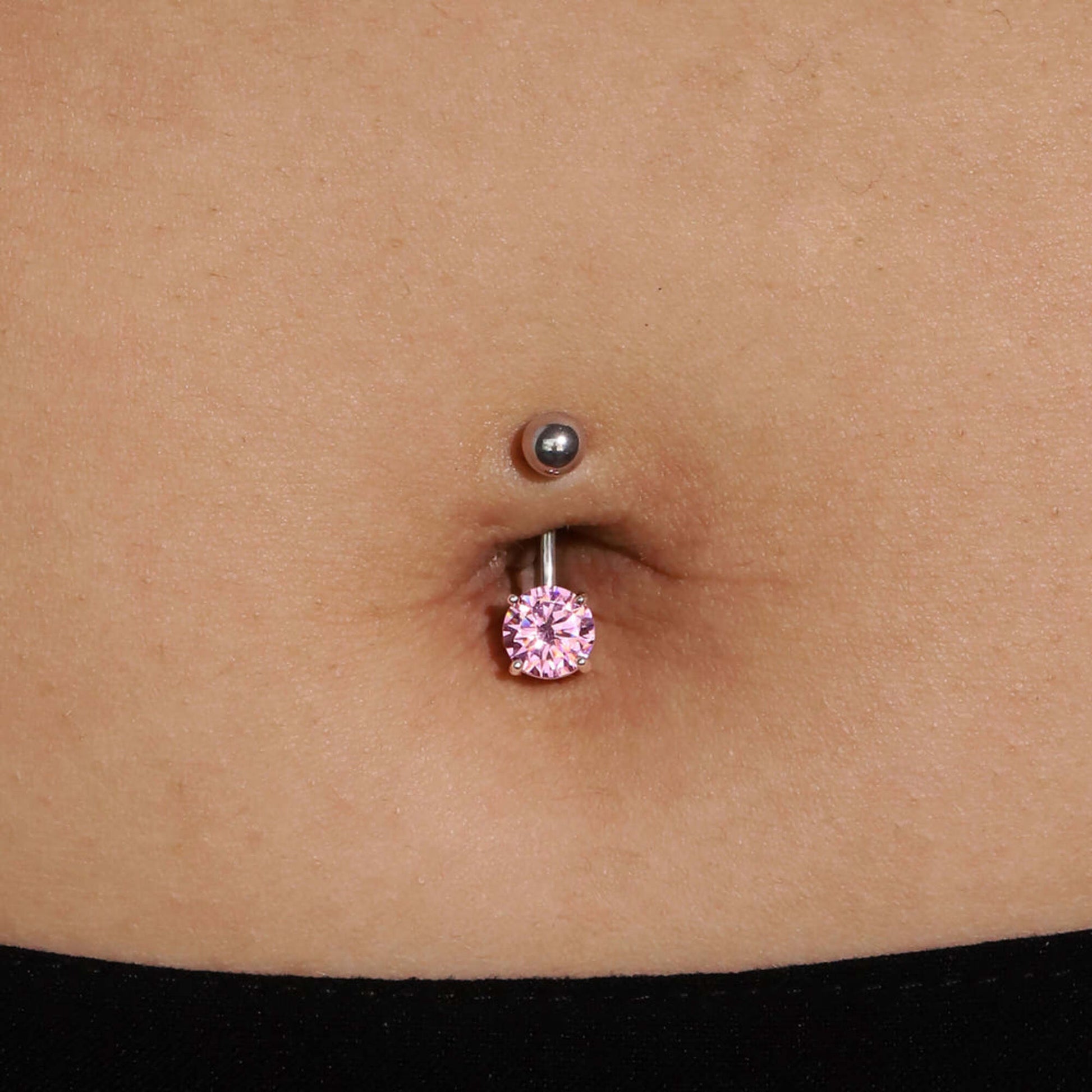 14k Solid Gold Round Diamond (1.28ct) Belly Piercing, Curved Barbells. Cushionblue
