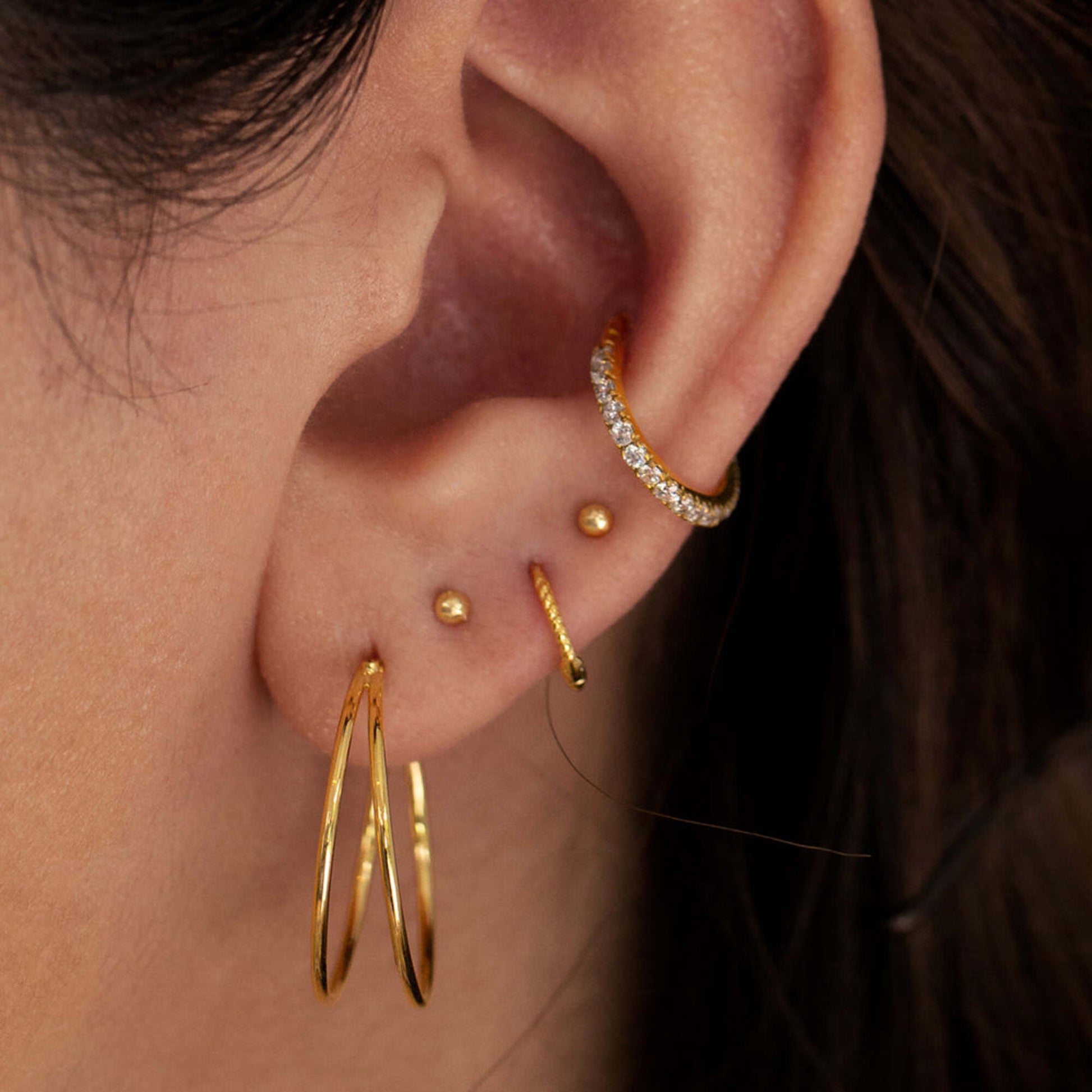 14K Gold Shine Hoop, Daith Piercing Cushionblue