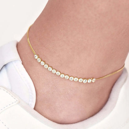 Solid Gold Diamond Chain Anklet Cushionblue