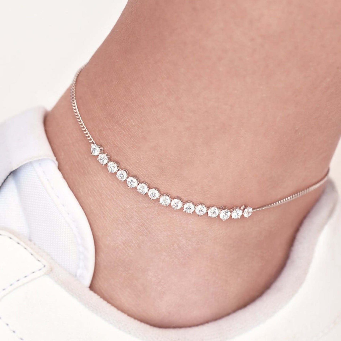 Solid Gold Chain Anklet, Diamond Bracelet (1.05ct) Hip Hop Jewelry. Cushionblue