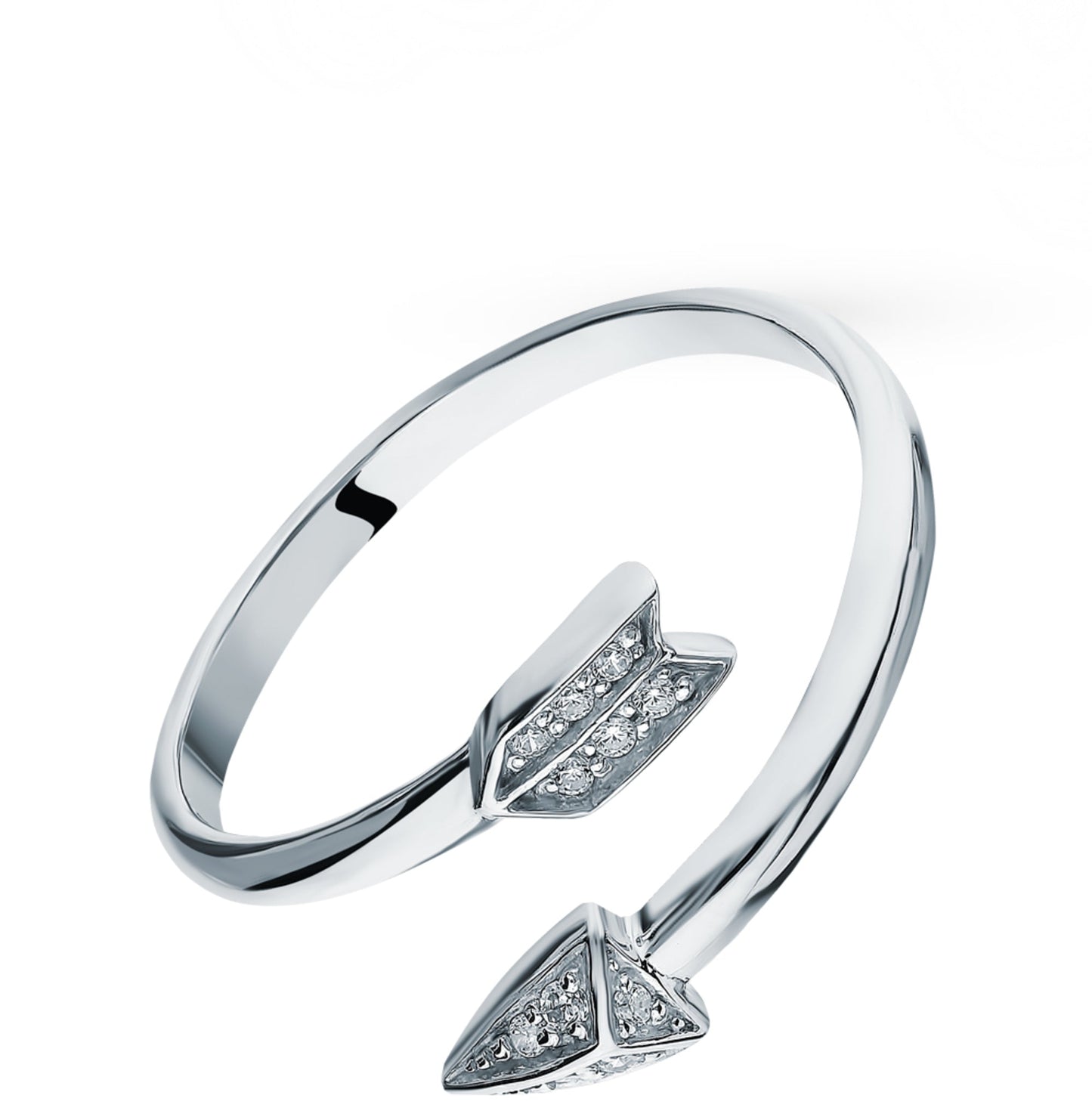Solid Gold Diamond (0.06ct) Arrow Ring, Brilliant Cut Adjustable Ring, Snake Jewelry. Cushionblue