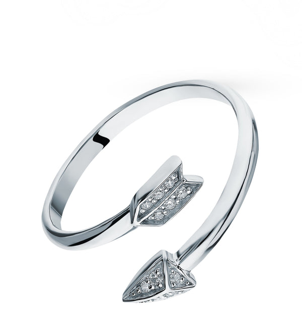 Solid Gold Diamond (0.06ct) Arrow Ring, Brilliant Cut Adjustable Ring, Snake Jewelry. Cushionblue