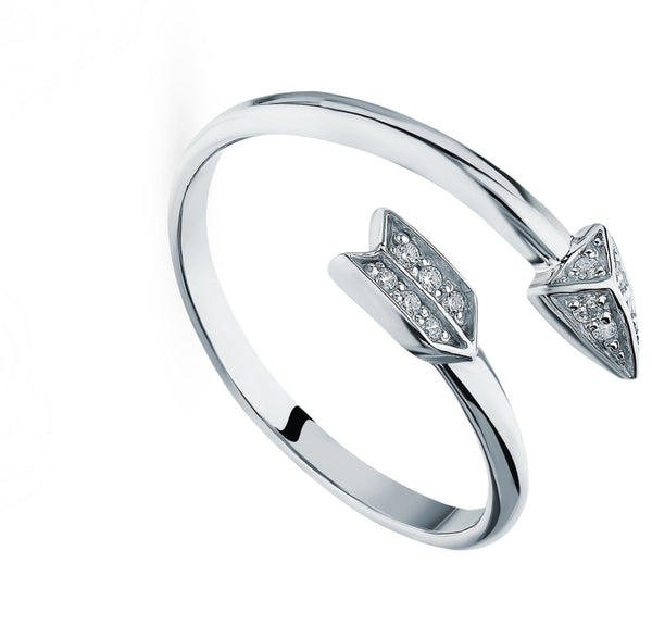 Solid Gold Diamond (0.06ct) Arrow Ring, Brilliant Cut Adjustable Ring, Snake Jewelry. Cushionblue
