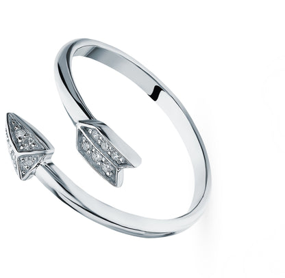 Solid Gold Diamond (0.06ct) Arrow Ring, Brilliant Cut Adjustable Ring, Snake Jewelry. Cushionblue