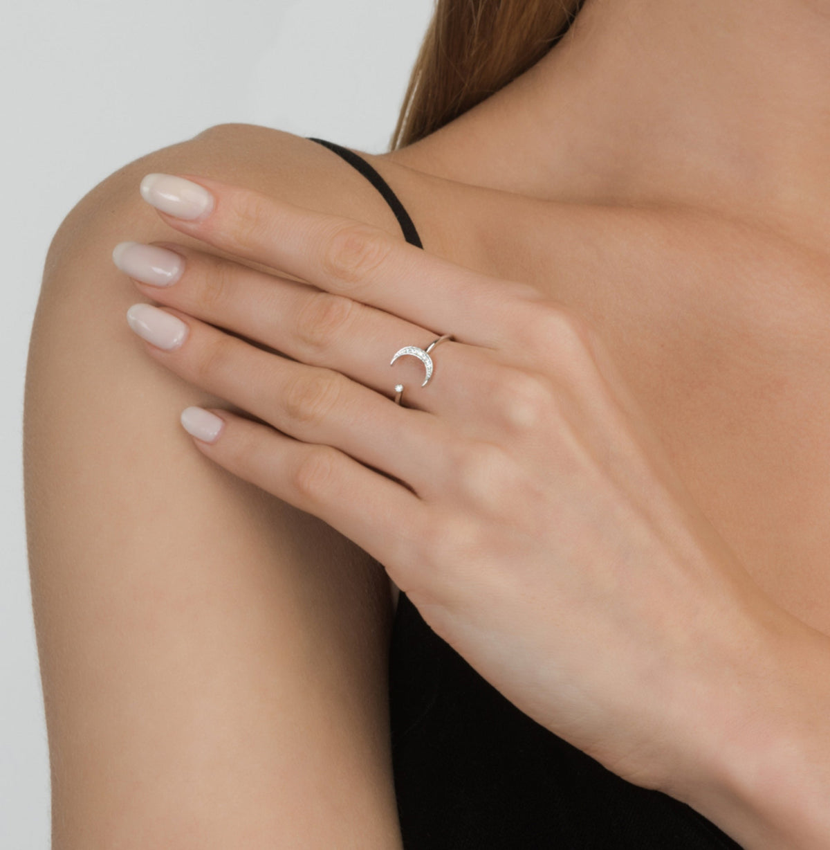 14k Gold Diamond Moon Ring Crescent Moon Diamond (0.08ct) Ring, Cuff Stacking Bend. Cushionblue