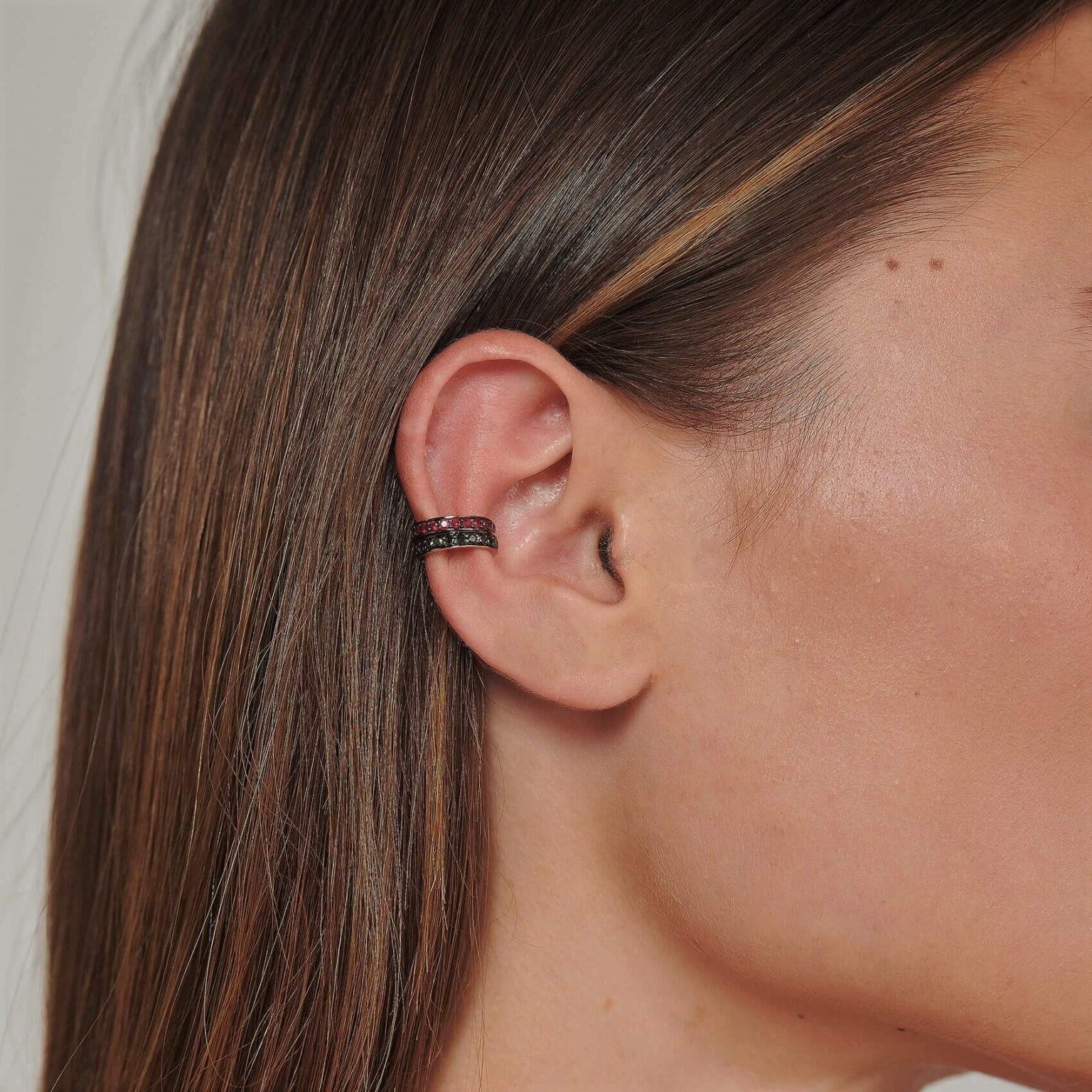 14K Solid Gold Black Diamond Ear Cuff Cushionblue