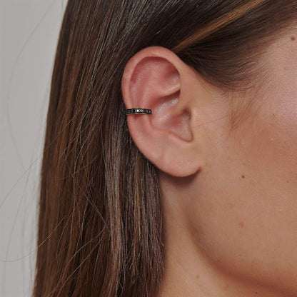 14K Solid Gold Black Diamond Ear Cuff, Full Pave Black Diamond Hoop, Wrap Cuff Earring. Cushionblue