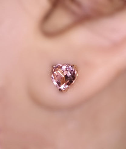 14K Rose Gold 1.50ct Heart shape Morganite Earrings, Pink Gemstone Earrings. Cushionblue