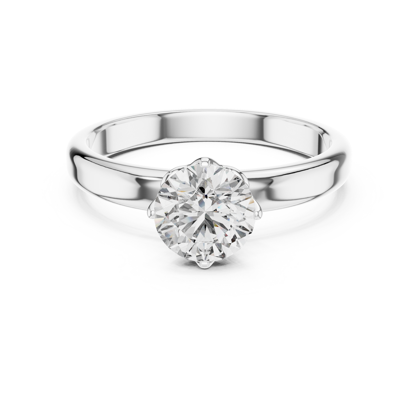 Silver ring with a diamond on a white background