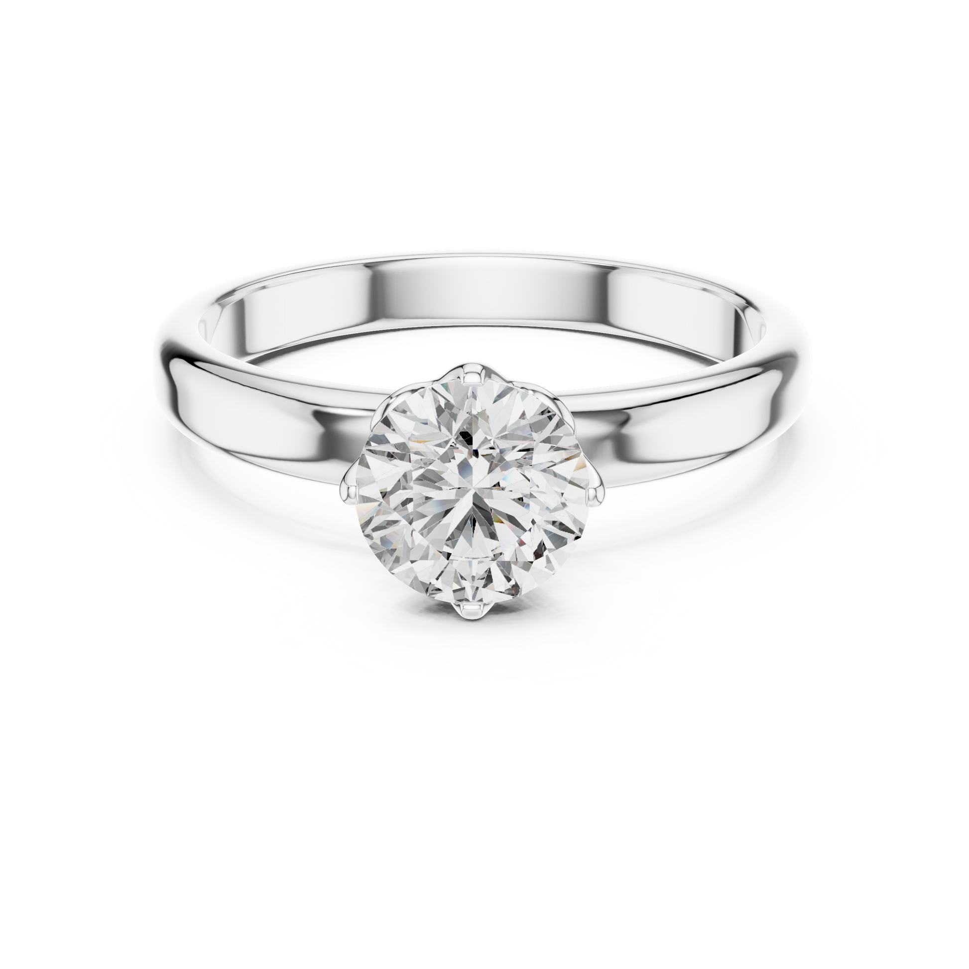 Silver ring with a diamond on a white background