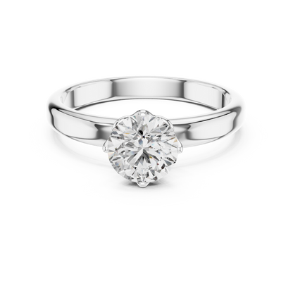 Silver ring with a diamond on a white background