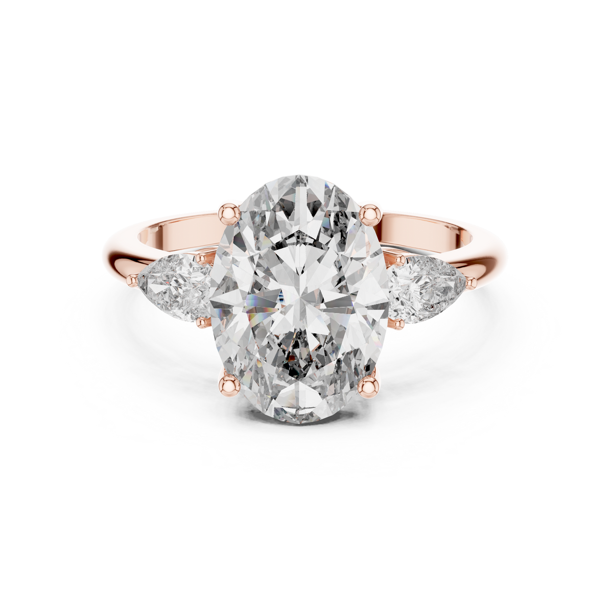 Oval Cut Three-Stone Diamond Engagement Ring in Rose Gold