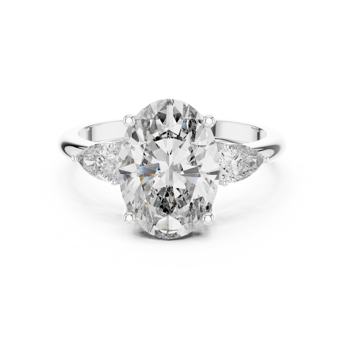 Oval Cut Three-Stone Diamond Engagement Ring in White Gold