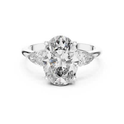 Oval Cut Three-Stone Diamond Engagement Ring in White Gold