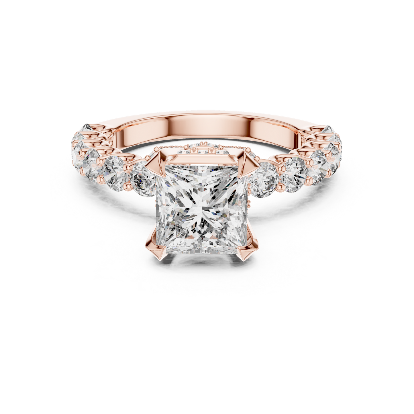 Princess Cut Diamond Engagement Ring in 14K Gold with Round Diamond Accent Band
