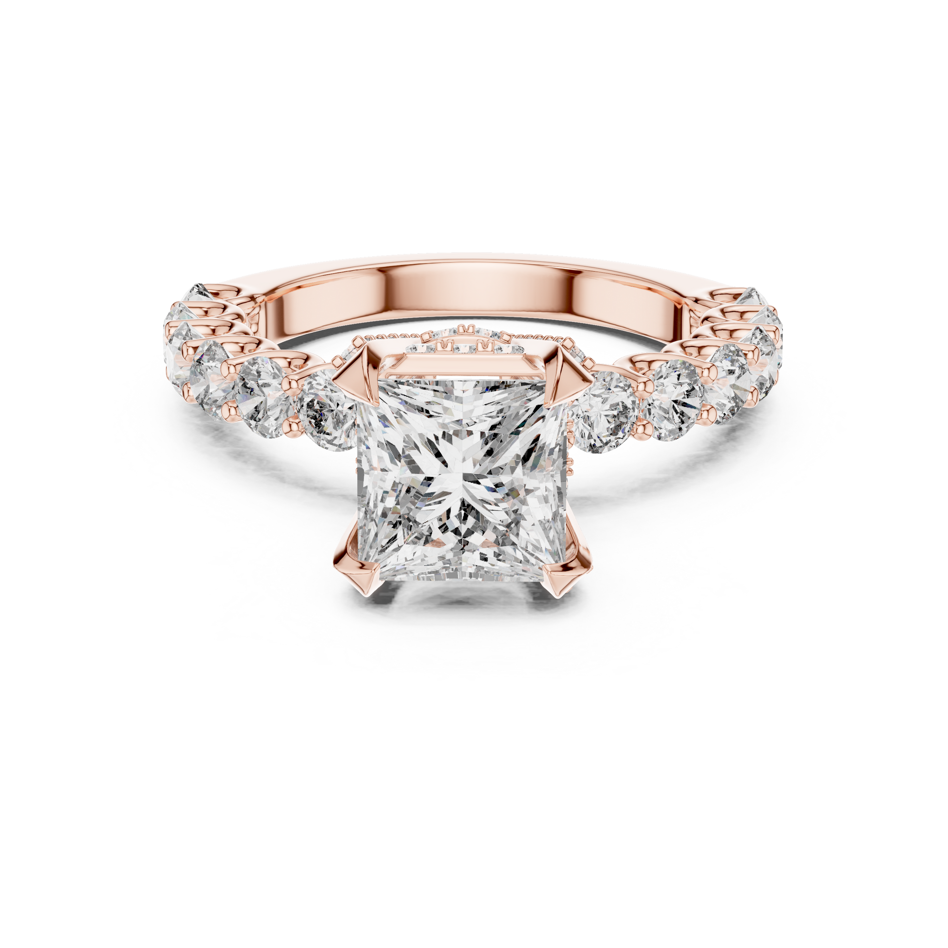 Princess Cut Diamond Engagement Ring in 14K Gold with Round Diamond Accent Band