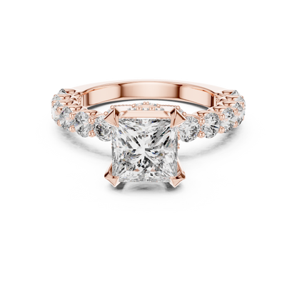 Princess Cut Diamond Engagement Ring in 14K Gold with Round Diamond Accent Band